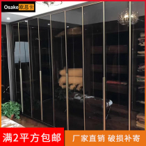 Customized minimalist wardrobe gray glass swing door narrow side black transparent cloakroom tempered aluminum frame wine cabinet sliding door