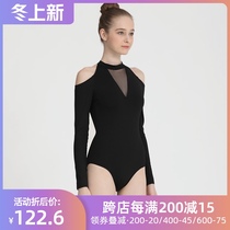 Yili adult autumn and winter long sleeve gymnastics uniform female black strapless stand collar aerial yoga uniform ballet dance suit