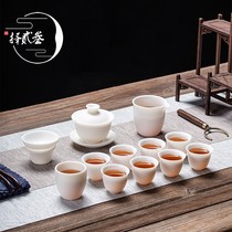 High-grade handmade Dehua su roasted mutton fat jade white porcelain kung fu tea set ceramic lid bowl teapot set gift box