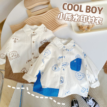 Boy Shirt Spring Autumn 2022 New Baby Clothes Children Spring Clothes Children Foreign Air Cartoon Long Sleeves Shirt Spring