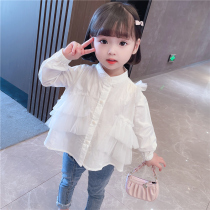 Girl White Shirt Spring Autumn Children Spring Clothing Foreign Air Mesh Yarn Splicing Female Baby Lining Pure Cotton Boy Fashion Tide