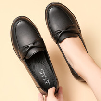New Mom Shoes Genuine Leather Soft Bottom Single Shoes Comfort Flat Bottom Middle Aged Women Shoes Middle-aged Seniors Working Leather Shoes