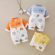 2021 Winter New thick warm baby jumpsuit three layer cotton boneless newborn baby cotton cotton coat