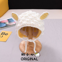 Baby hat autumn and winter 0-3 years old newborn male and female baby wool hat infant cute lamb plus velvet warm hat