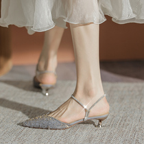 Milan Studio 2023 New Versatile Pointed Toe Stiletto Hollow Rhinestone Single Shoes French Temperament Fashion Womens Shoes