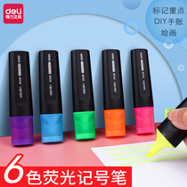 Del fluorescent marker students use candy-colored silver light pens marker pen color rough key point a set of highlighter childrens graffiti painting silver light pen eye-catching identification pen 6