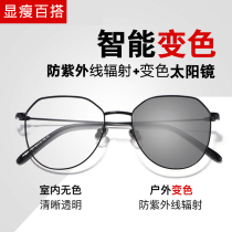 Myopia glasses male tide Han version color change anti-ultraviolet polygonal flat bright face round face female eye frames with degrees