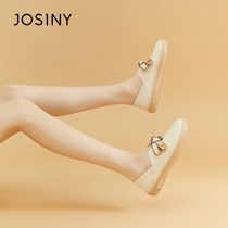 Zhuxini 2022 Spring Commuter Flat Bottom Single Shoe Woman Real Leather Soft Bottom Pregnant Woman Shoes Butterfly Knot Retro Mary Precious Shoes Woman