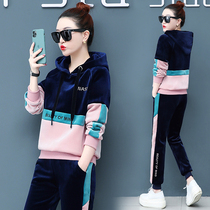 Golden Velvet Set Women 2021 Autumn and Winter New Fashion Casual Sportswear Plus Padded Sweater Two-piece Winter