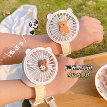 Cute bear bracelet fan summer lovers mini bear portable watch fan students hold