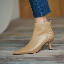 Givenivan tip high-heeled boots female autumn and winter New Wild fine luo xue side zipper dan xue 6 5cm