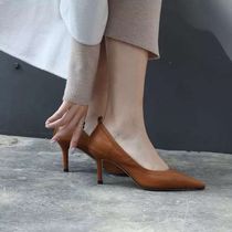 Givenivan comfortable and thin~caramel color soft cowhide high heel women 2021 mid-heel all-match OL pointed thin heel