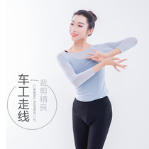 Classical dance suit Womens mesh top Womens adult ballet gymnastics suit Body suit Teacher round neck yarn dress practice suit