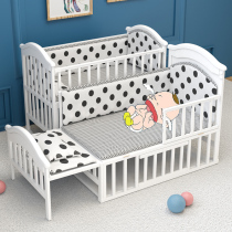 Baby splicing bed Solid wood bed with guardrail adjustable multi-function removable baby bed Newborn widened small bed