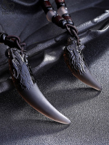 March natural ice obsidian wolf tooth pendant men's necklace trendy simple personality tooth couple jewelry