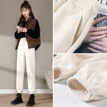 White pants women spring autumn and winter 2021 New loose bunch feet Harlan radish knitted Grandma plus velvet sports pants