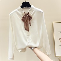 Snow thin lace-up season shirt spring and summer solid color temperament spinning schoolgirl Korean long-sleeved shirt 2021 lapel new