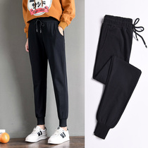 Sports Pants Women Spring and Autumn Loose Feet 2021 Harlan Wei Pants Black Cotton Autumn Winter Plus Velvet Rip Casual Womens Pants