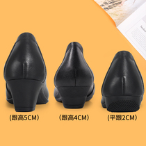 Genuine Leather Shoes Round Head Black Working Shoes Woman with comfort Careers Working shoes Soft bottom to work non-slip coarse and stewardess