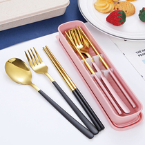 Portable tableware set chopsticks spoon three pieces of student stainless steel travel box single person-fitted portable