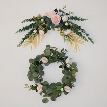 Rose simulation flower wreath fake flower hanging decoration door decoration heart shaped wreath door lintel decoration wedding room home can be customized