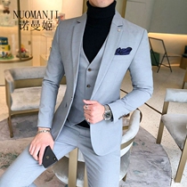 Norman Ji 2021 high-end suit New Plaid temperament Korean mens professional wear best man suit three-piece suit