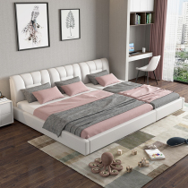 Leather bed double bed master bedroom tatami bed 2 m 2 2 2 m big bed 3 m large widened second child family parent-child bed