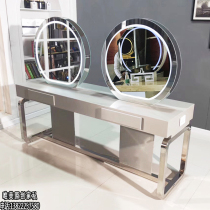 Barbershop mirror table Simple high-grade hair salon with lamp hair mirror Stainless Steel European mirror table Photo studio makeup mirror table