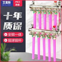 Large flow floor heating water separator household all-copper integrated heating collector floor heat pipe valve accessories Iris