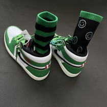 Men and women cotton socks black and white checkerboard socks black green plaid stripes ins tide smiley face Sports skateboard stockings