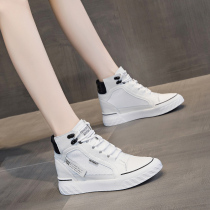 Hong Kong star with the same plate shoes leather high-top shoes spring and autumn 2021 all-match inner height-increasing womens shoes casual white shoes