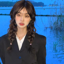  Braided wig female long hair natural summer Anne the same style double ponytail twist long braided summer black long straight full headgear