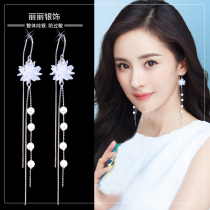 Summer tassel earrings 2021 new trend ice crystal flower super fairy earrings long temperament anti-loss sterling silver ear line