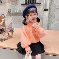 Girls sweatshirt childrens spring clothing 2022 new Korean version baby Lianhood Childrens foreign air mesh red long sleeve blouses spring