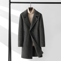 Woolen coat mens medium-length cashmere trench coat middle-aged youth English style casual wool woolen woolen coat winter