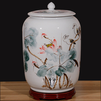 Jingdezhen hand-painted ceramic water cylinder bucket tea rice jar for domestic use 30 catty 50 catty of 100 catty with lid water storage tank