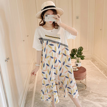 Pregnant women's dress summer fashion hot mom suit out fashion top cotton foreign style net red late pregnancy skirt