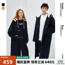 bosie Original2021 winter New woolen coat Academy wind horns buckle long hooded coat