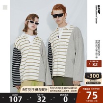 bosie Gray asymmetric stitching polo shirt fashion trend couple stripes stitching loose long sleeves