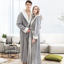 Autumn and winter new bathrobe pajamas female men extended thick couple coral velvet five-star hotel special bathrobe
