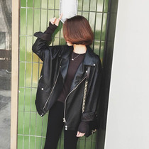 Leather leather jacket womens coat Net red retro loose casual slim small man suit collar locomotive jacket large size tide