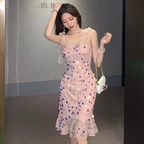 Love suit beauty Lady gentle style celebrity birthday party host dress sparkling sequin anchor sling fish