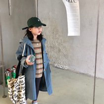 Girls windbreaker coat foreign style wearing a hat windbreaker Korean version of khaki blue windbreaker parent-child