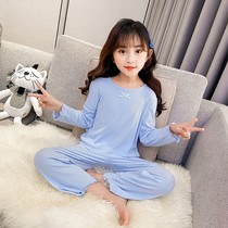 Childrens Spring and Autumn Home Clothing Modal Thread Girls Pajamas Long Sleeve Set Small and New Spring and Autumn Western Style