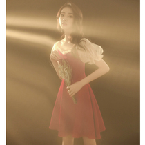 Toast dress Bride summer wedding wine red short style little man engagement evening dress skirt can usually be worn to show thin women