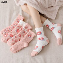 Coral Suede Socks children Autumn Winter in winter Sox plus suede thickened Warm Home Sleep Floor Socks Plush Moon Socks