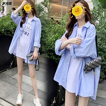 Pregnant Woman Spring Dress Suit Fashion style 2022 Spring paragraph Loose Letters T-shirt Long sleeves Shirt jacket Summer clothes Two sets