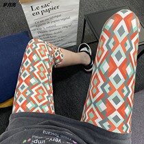 Summer new printed pattern Seven Pants Yoga sports High waist Large size High Elastic Beating Bottom Pants Woman