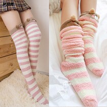 Coral Suede Overknee Socks Children Winter Thickening Warm Sleep Socks Christmas Towels Long Barrel Protective Leg Long Socks Moon Socks