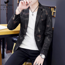 Fugui Bird Mens Personality Print Suit Korean Slim Suit Mens Leisure Trend Spring and Autumn Mens Coat